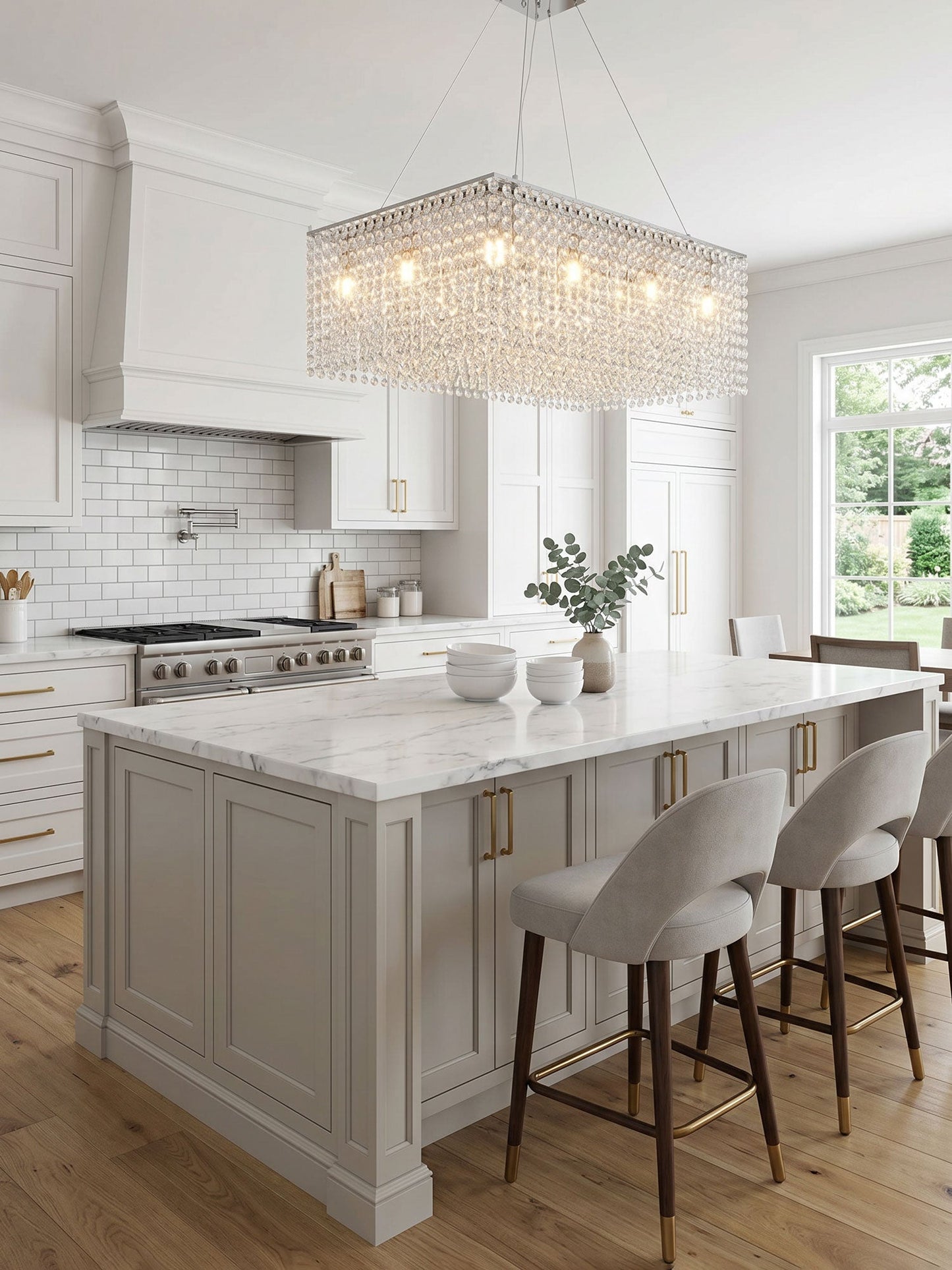 Elegant Crystal Frame Chandelier with Adjustable Height & LED Compatib