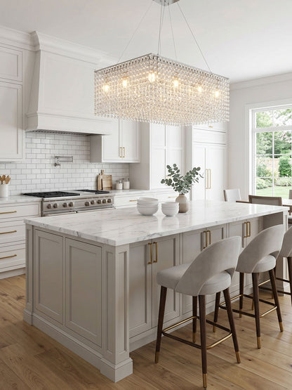 Elegant Crystal Frame Chandelier with Adjustable Height & LED Compatib