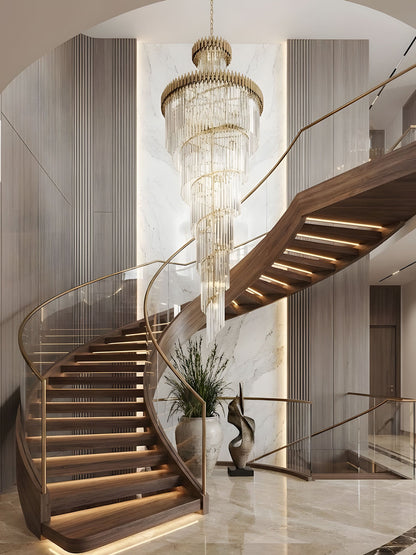 Elegant Crystal Spiral Chandelier with Adjustable Height & LED Lights
