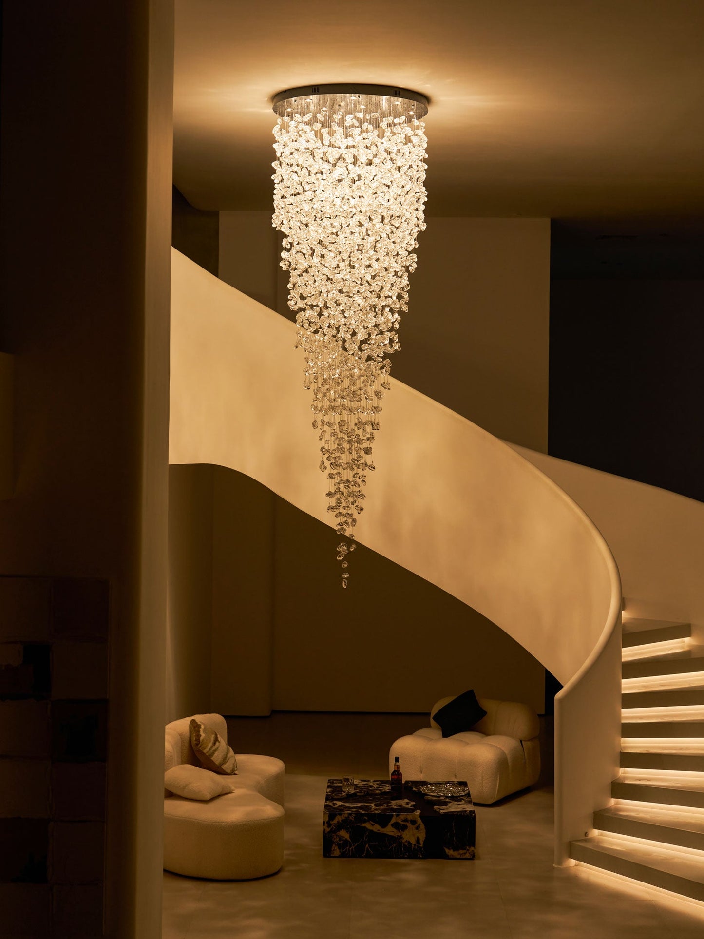 Elegant Crystal Stone Chandelier with Adjustable Height & LED Compatib