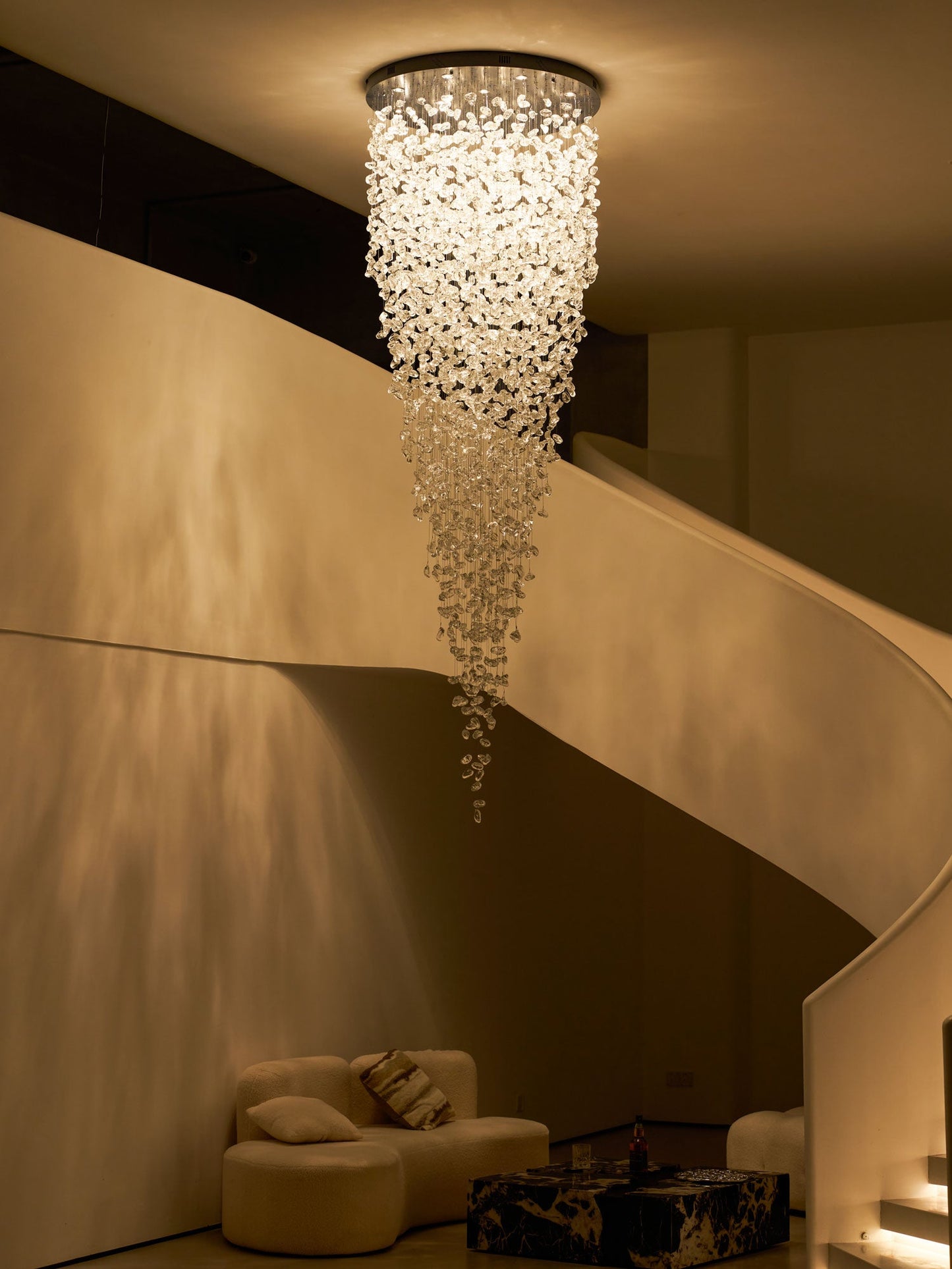 Elegant Crystal Stone Chandelier with Adjustable Height & LED Compatib