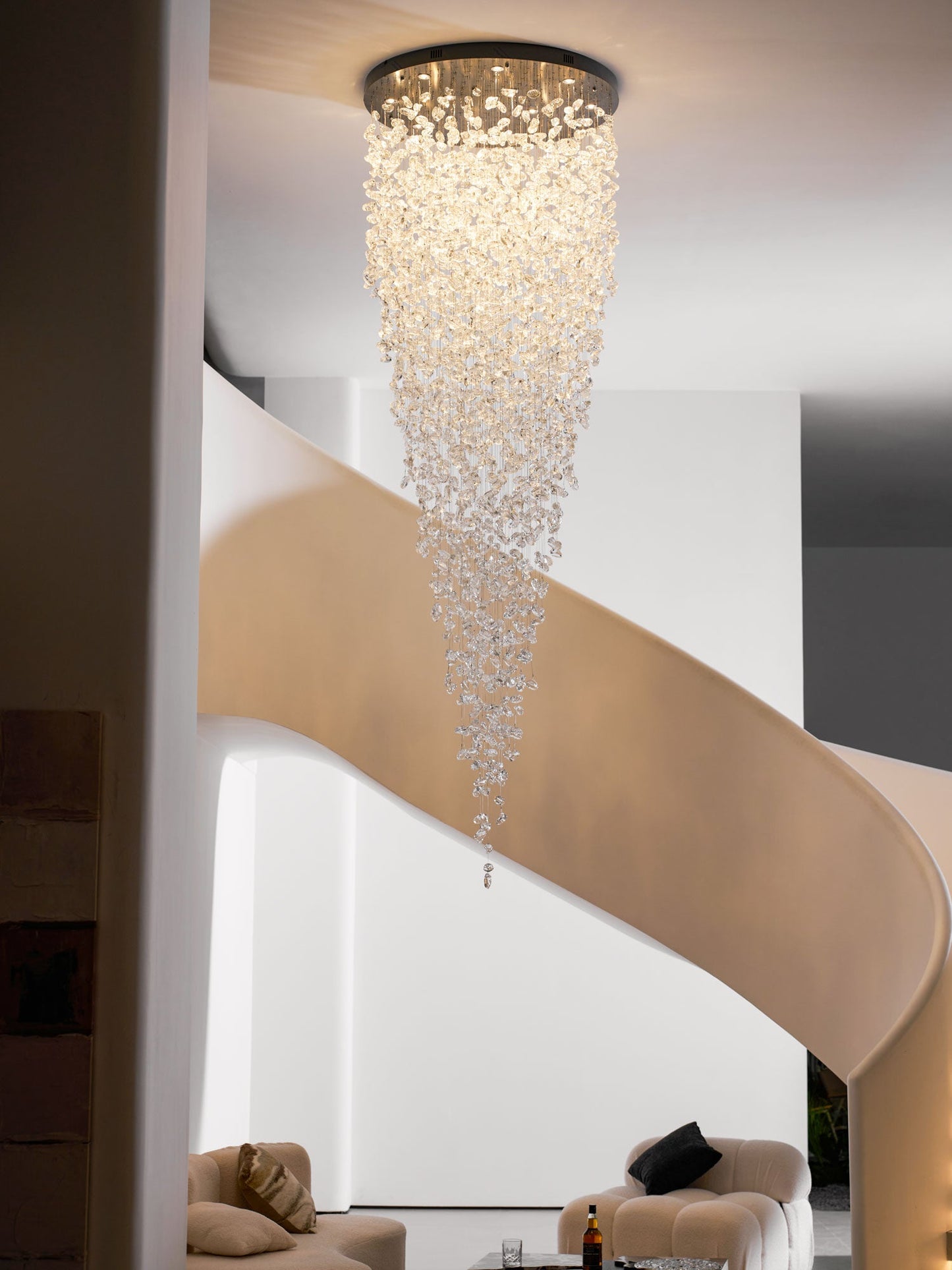 Elegant Crystal Stone Chandelier with Adjustable Height & LED Compatib