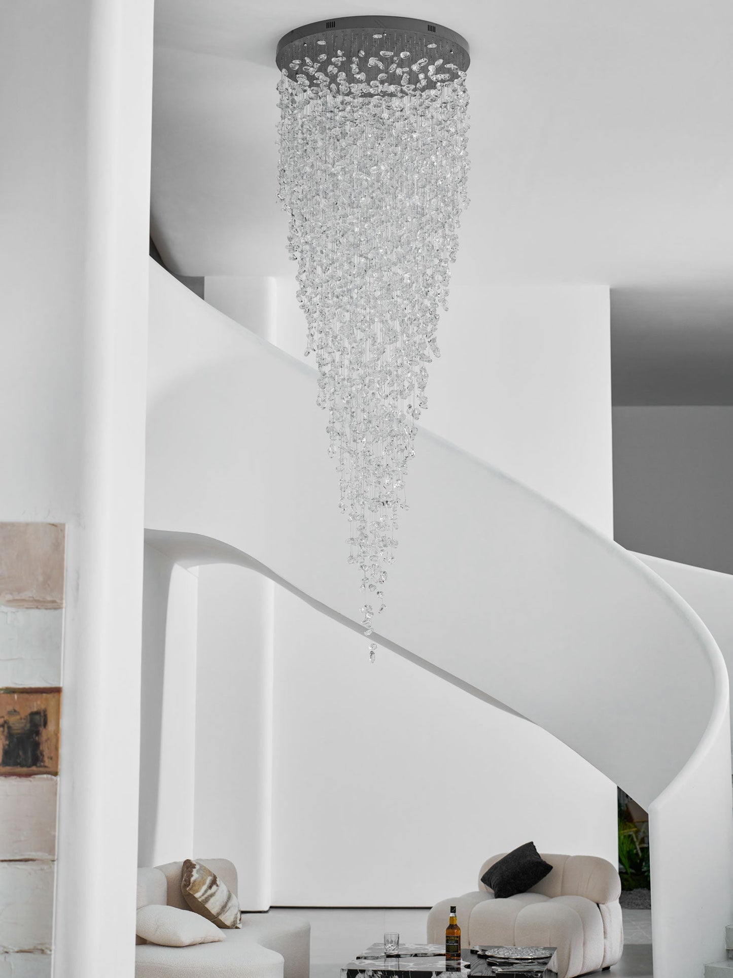 Elegant Crystal Stone Chandelier with Adjustable Height & LED Compatib