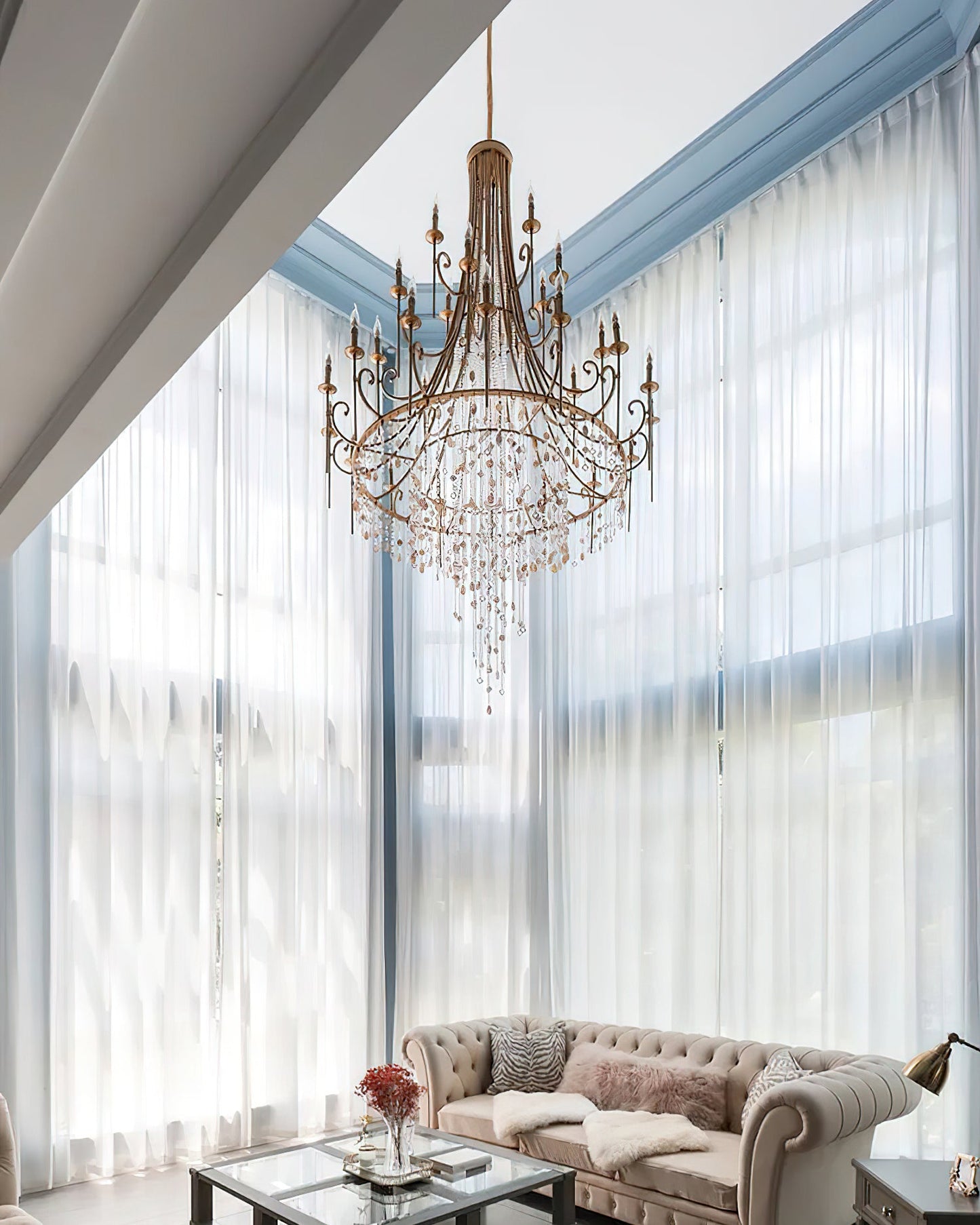 Tatum Lux Shell Crystal Chandelier - Elegant Design & Adjustable Heigh