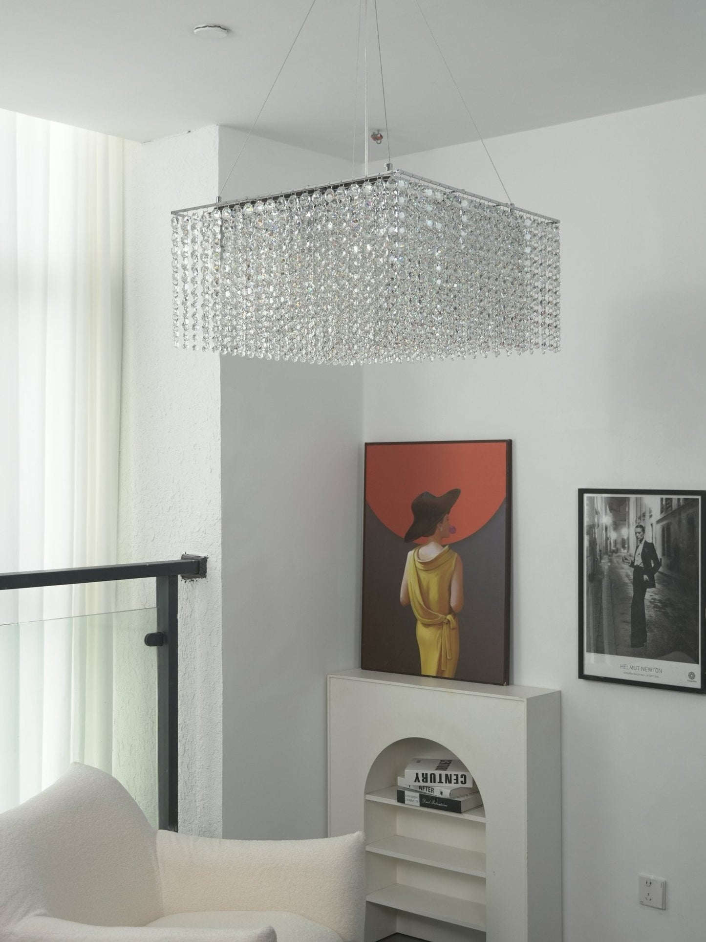 Elegant Crystal Frame Chandelier with Adjustable Height & LED Compatib