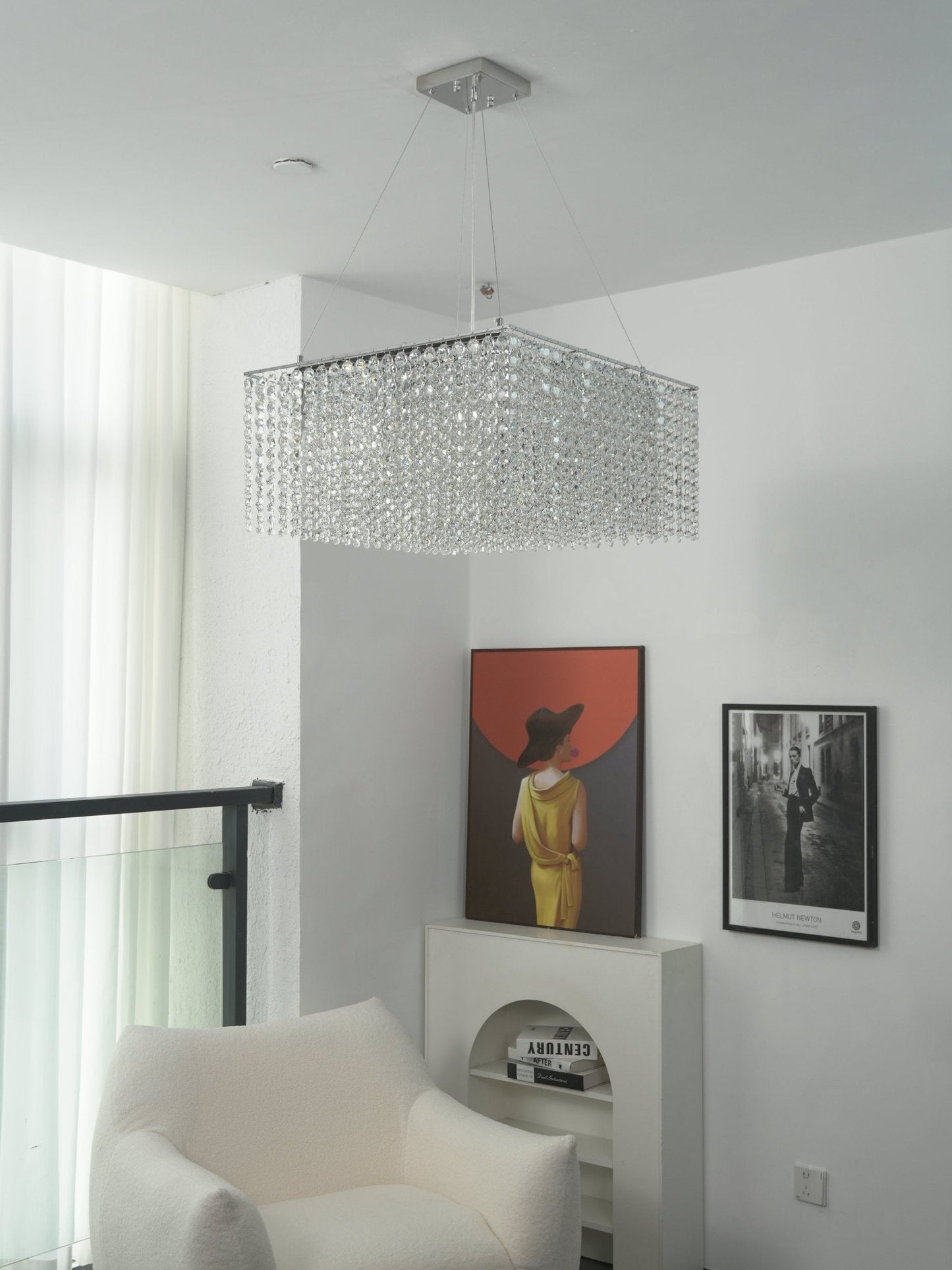 Elegant Crystal Frame Chandelier with Adjustable Height & LED Compatib