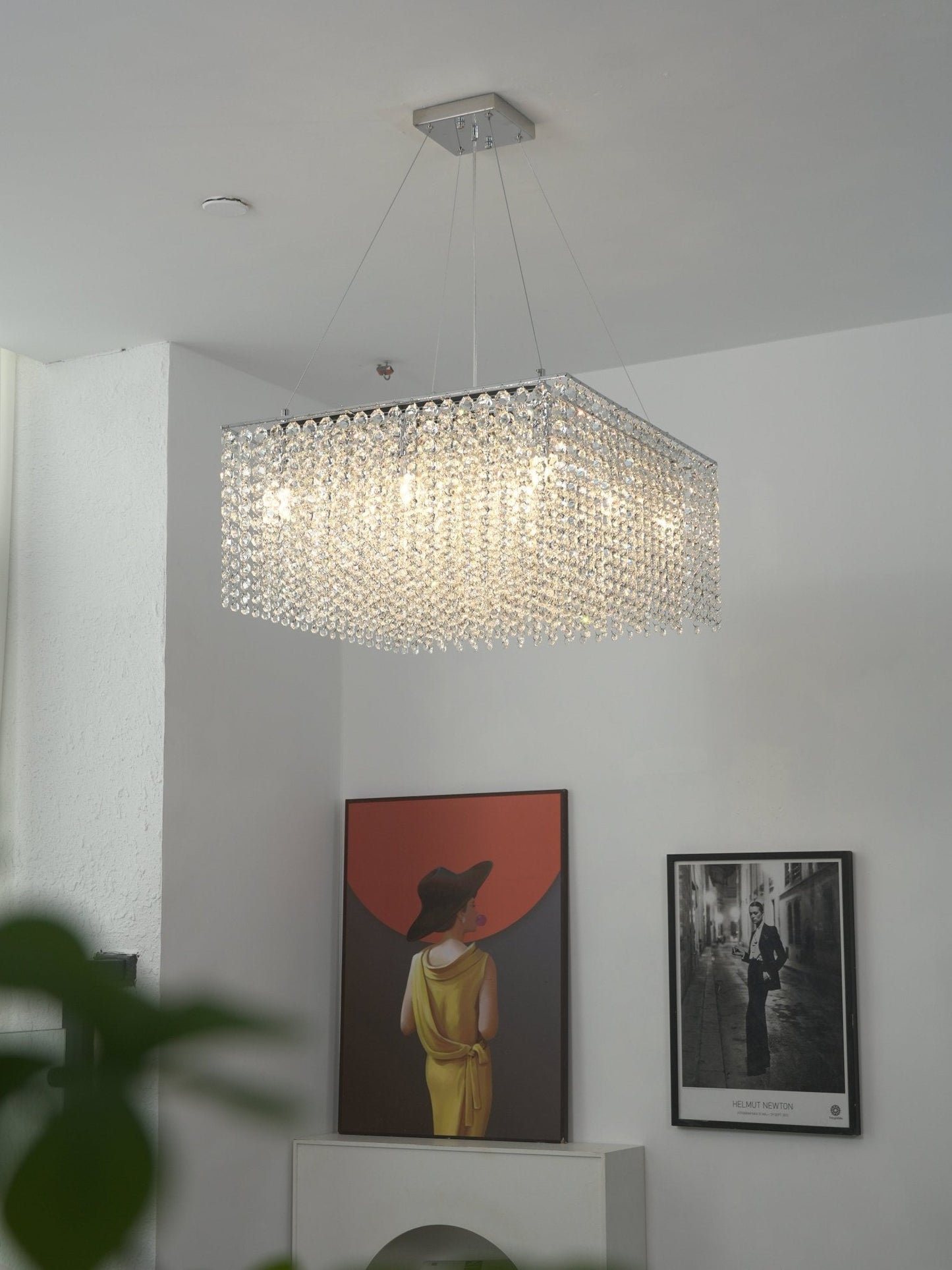 Elegant Crystal Frame Chandelier with Adjustable Height & LED Compatib