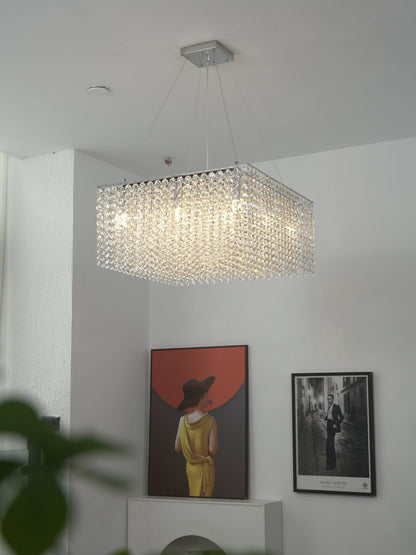 Elegant Crystal Frame Chandelier with Adjustable Height & LED Compatib