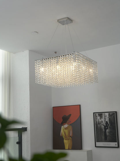 Elegant Crystal Frame Chandelier with Adjustable Height & LED Compatib