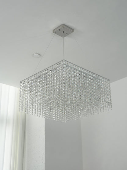 Elegant Crystal Frame Chandelier with Adjustable Height & LED Compatib