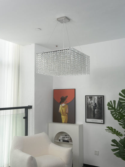 Elegant Crystal Frame Chandelier with Adjustable Height & LED Compatib