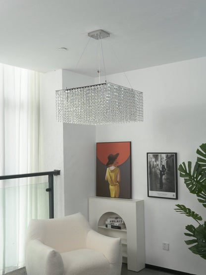 Elegant Crystal Frame Chandelier with Adjustable Height & LED Compatib