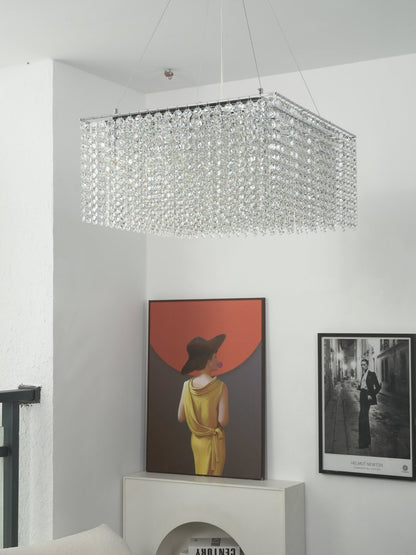 Elegant Crystal Frame Chandelier with Adjustable Height & LED Compatib