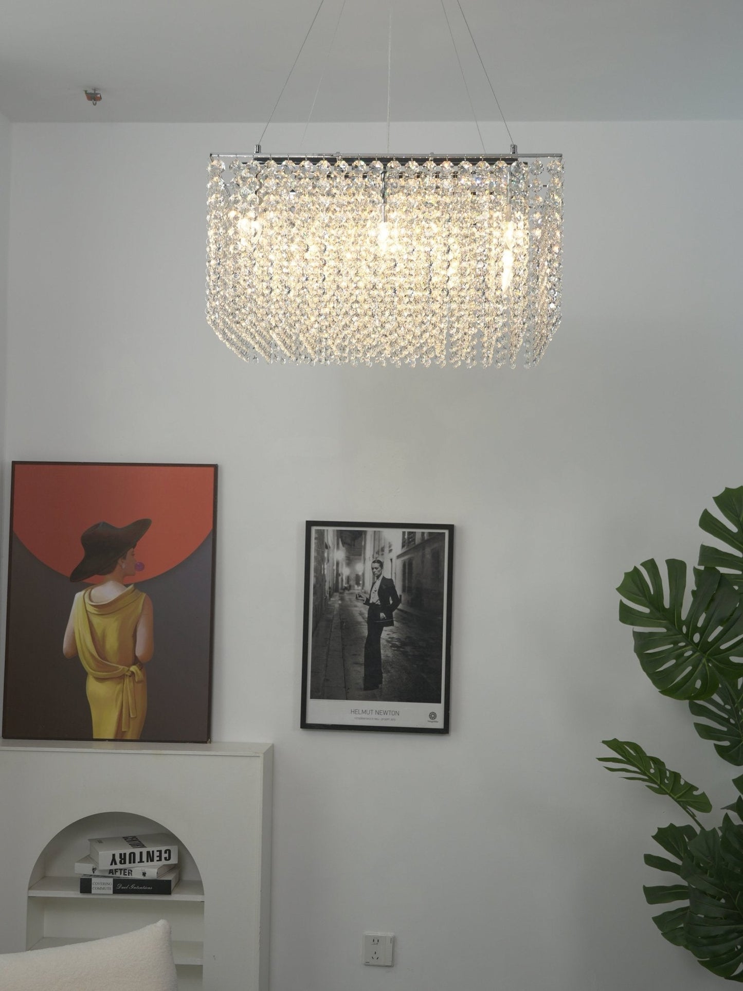 Elegant Crystal Frame Chandelier with Adjustable Height & LED Compatib