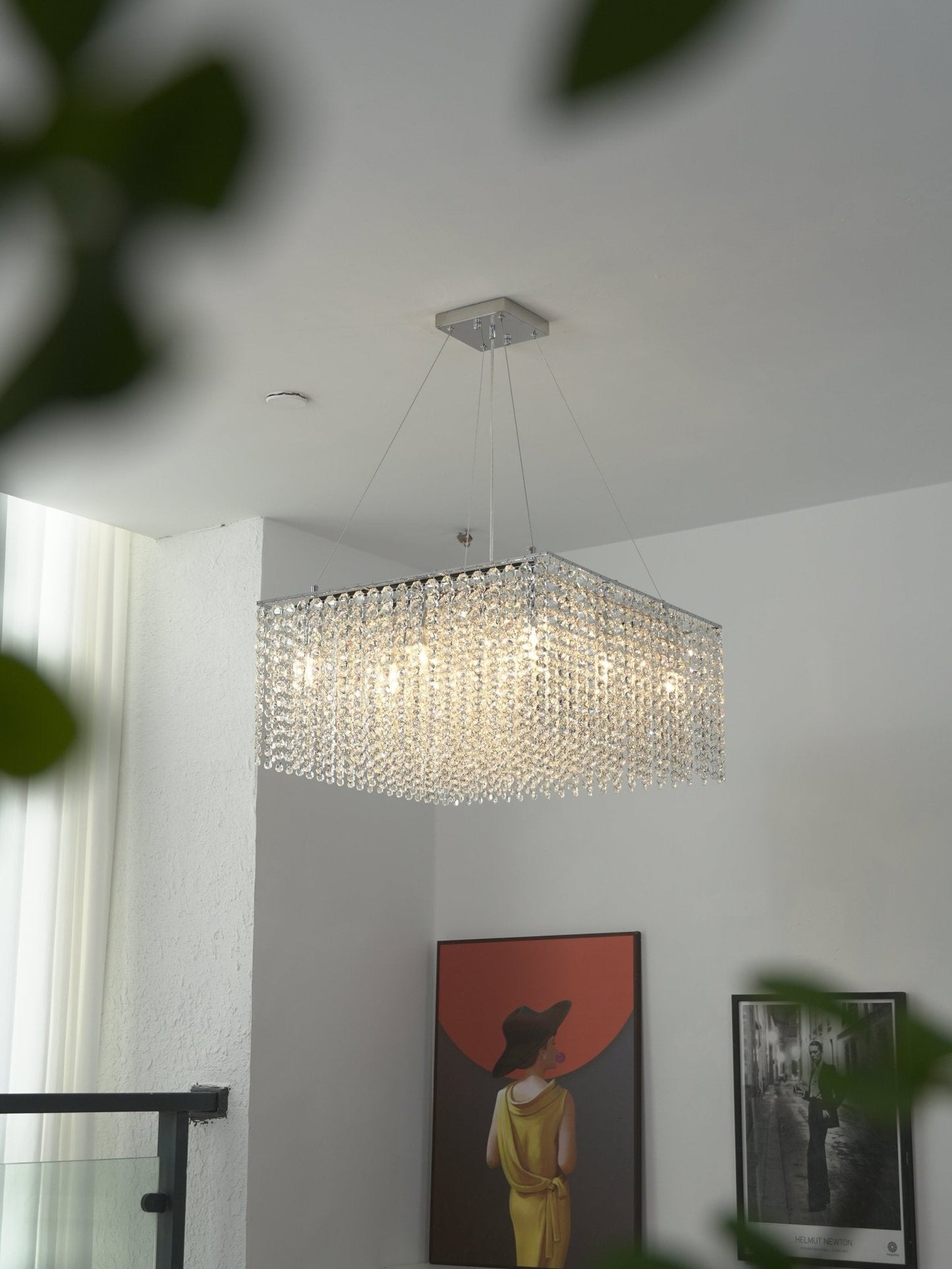 Elegant Crystal Frame Chandelier with Adjustable Height & LED Compatib