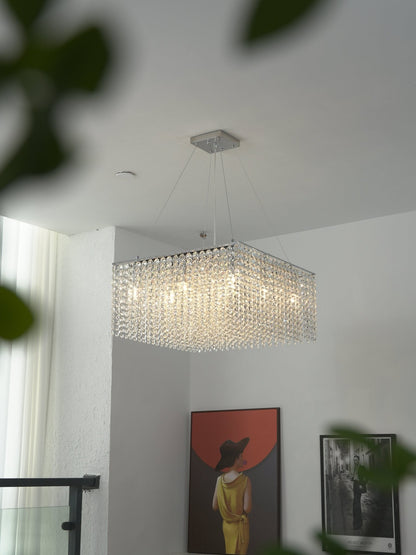 Elegant Crystal Frame Chandelier with Adjustable Height & LED Compatib