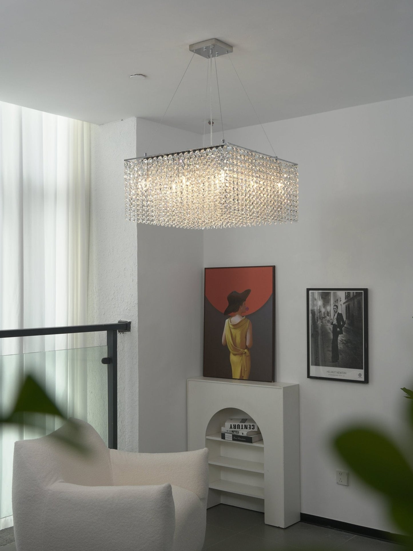 Elegant Crystal Frame Chandelier with Adjustable Height & LED Compatib