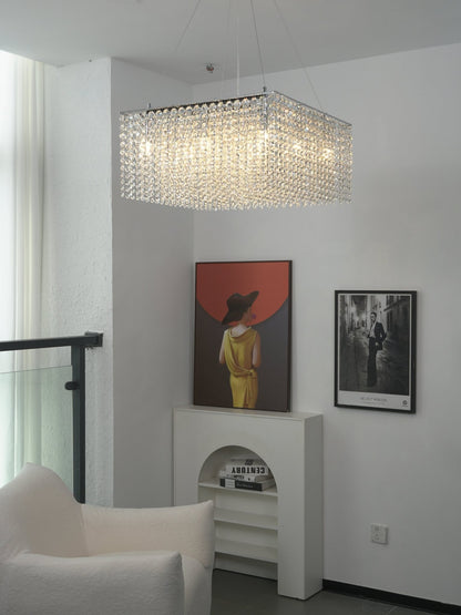 Elegant Crystal Frame Chandelier with Adjustable Height & LED Compatib