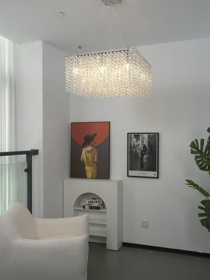 Elegant Crystal Frame Chandelier with Adjustable Height & LED Compatib