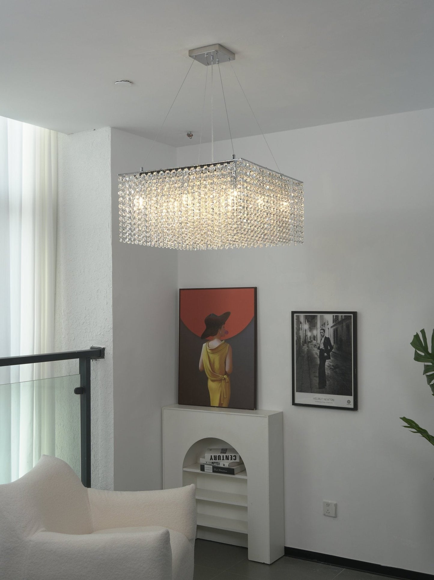 Elegant Crystal Frame Chandelier with Adjustable Height & LED Compatib