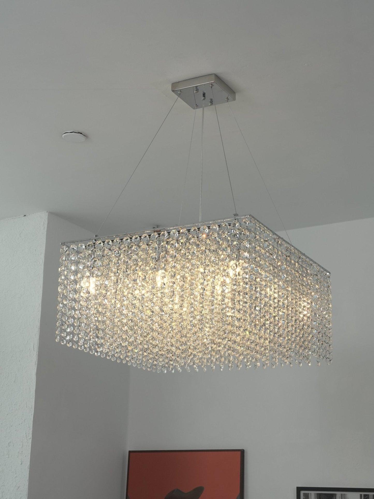 Elegant Crystal Frame Chandelier with Adjustable Height & LED Compatib