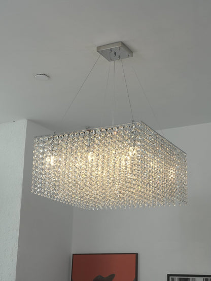 Elegant Crystal Frame Chandelier with Adjustable Height & LED Compatib