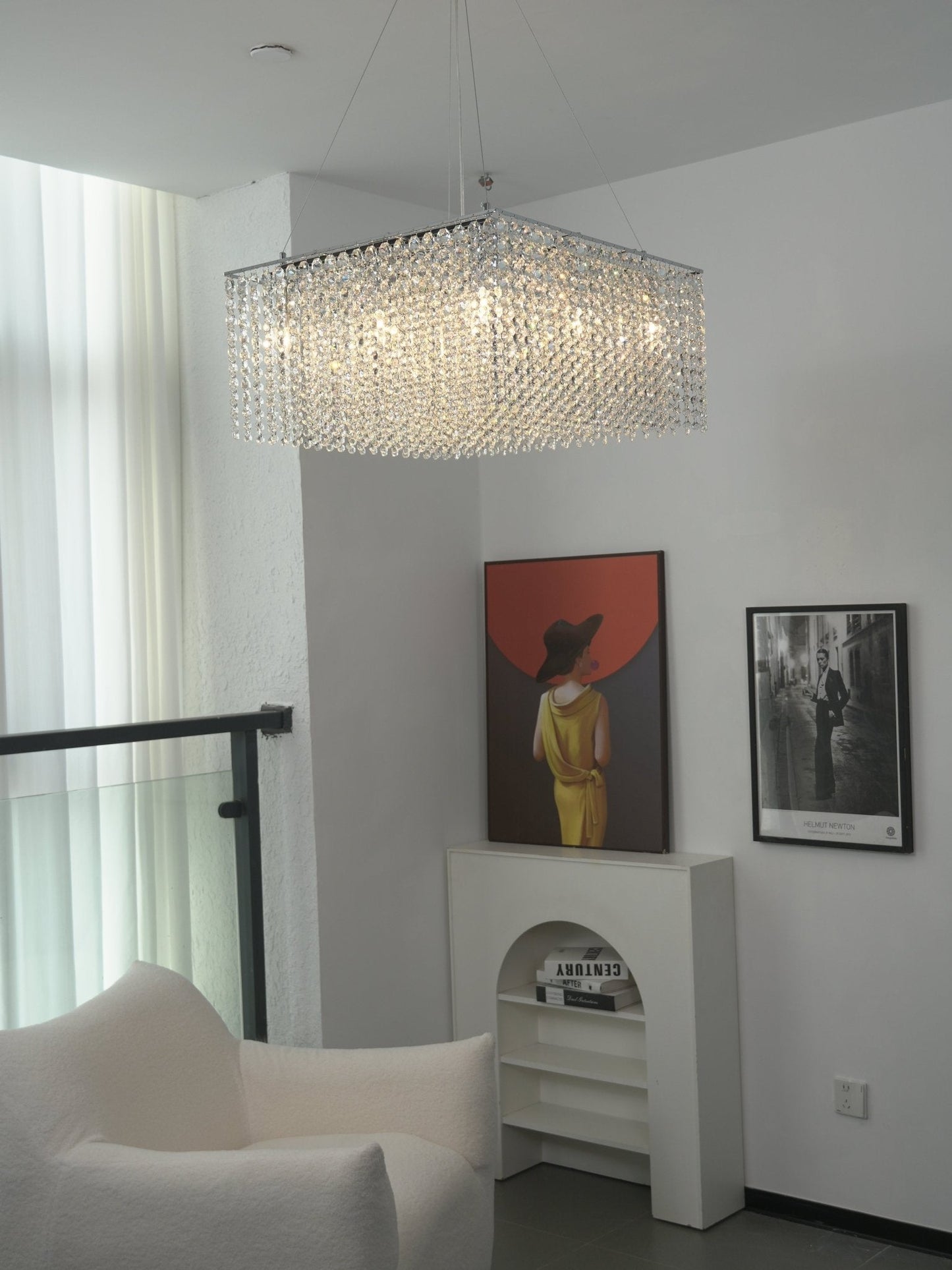 Elegant Crystal Frame Chandelier with Adjustable Height & LED Compatib