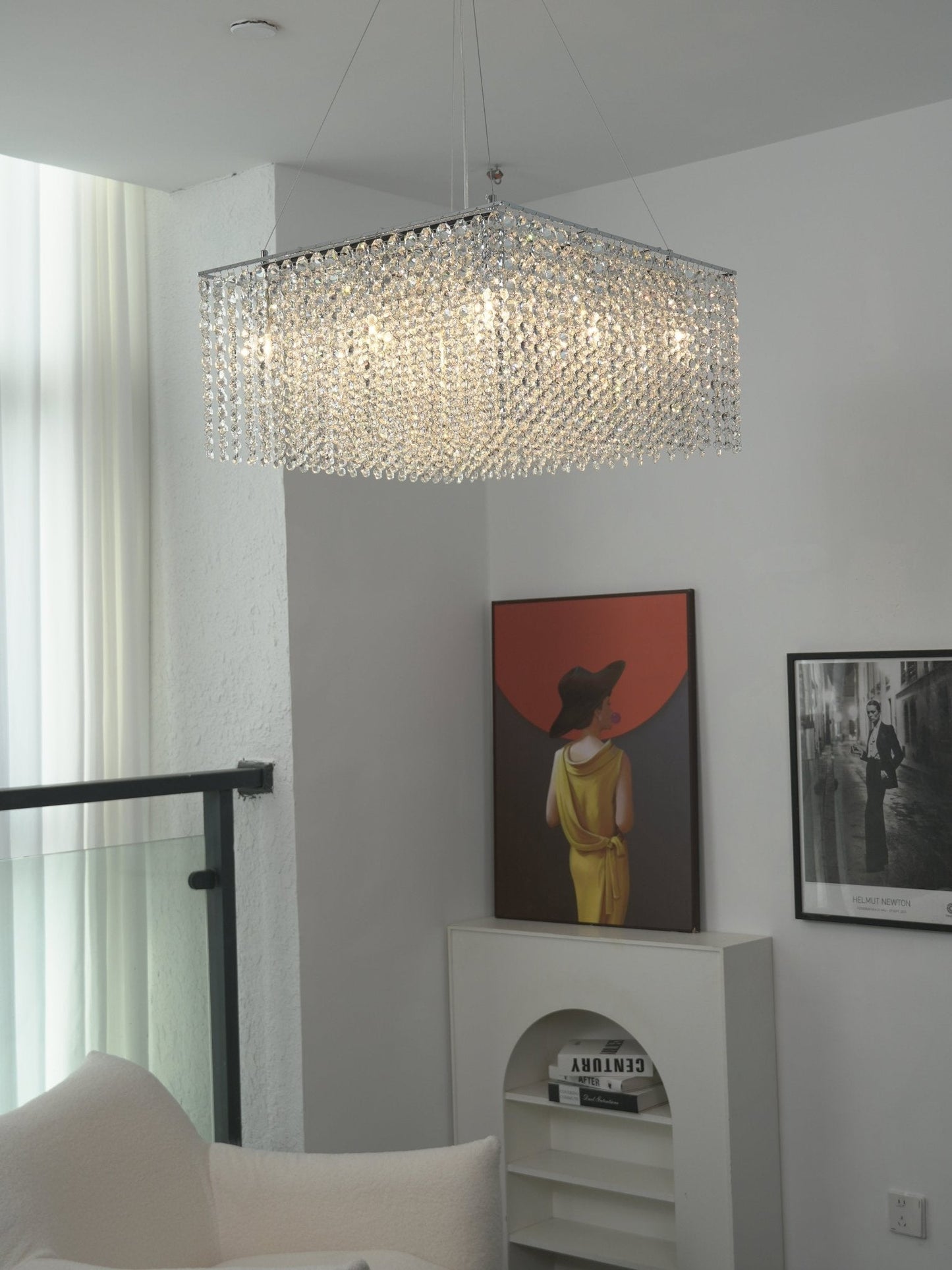 Elegant Crystal Frame Chandelier with Adjustable Height & LED Compatib