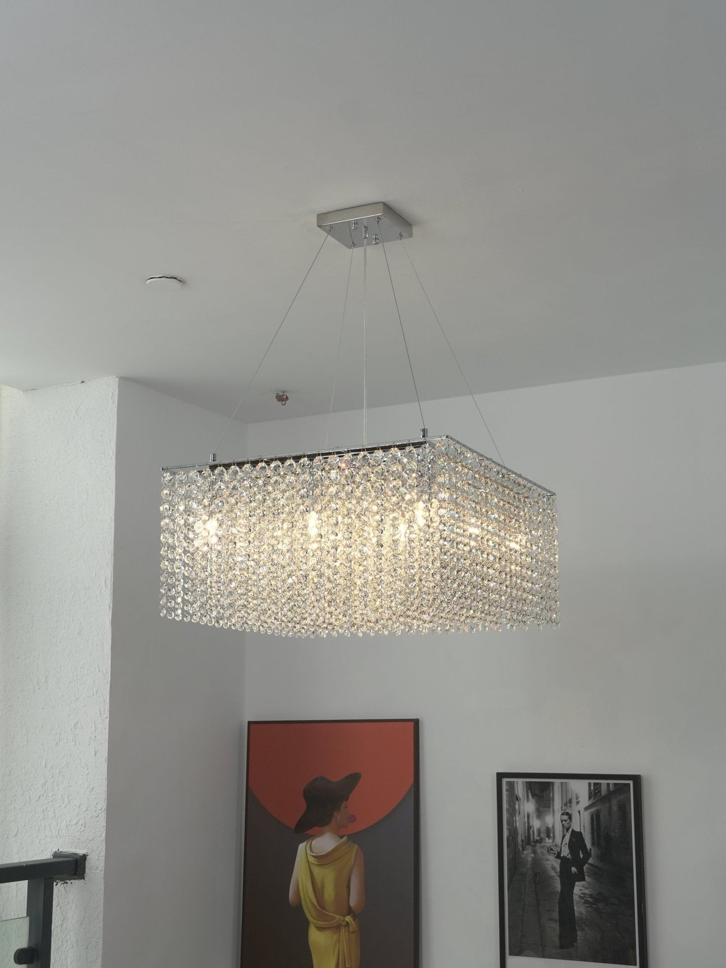 Elegant Crystal Frame Chandelier with Adjustable Height & LED Compatib
