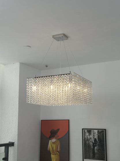 Elegant Crystal Frame Chandelier with Adjustable Height & LED Compatib