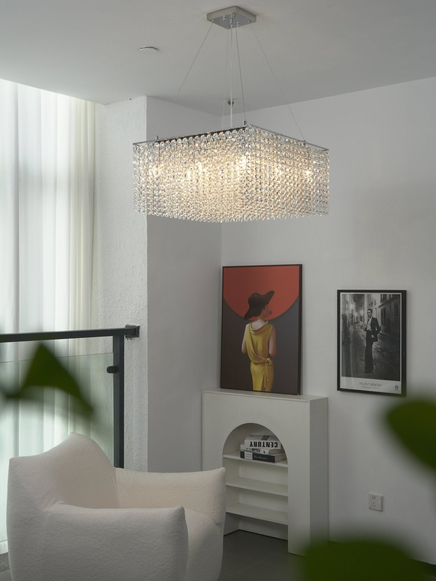 Elegant Crystal Frame Chandelier with Adjustable Height & LED Compatib