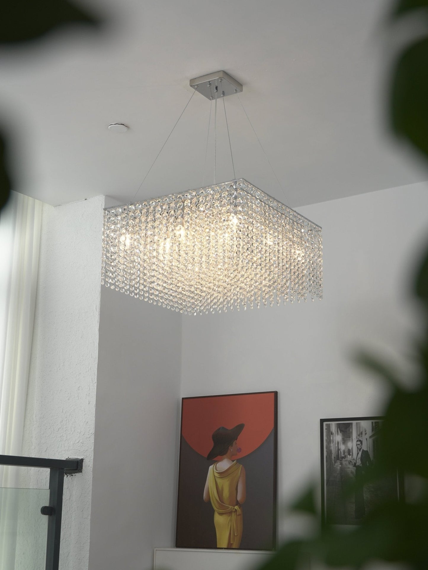 Elegant Crystal Frame Chandelier with Adjustable Height & LED Compatib