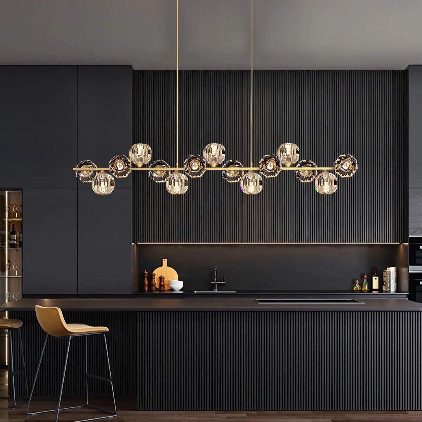 Elegant Crystal Glass Ball Chandelier with Adjustable Height & Dimmabl