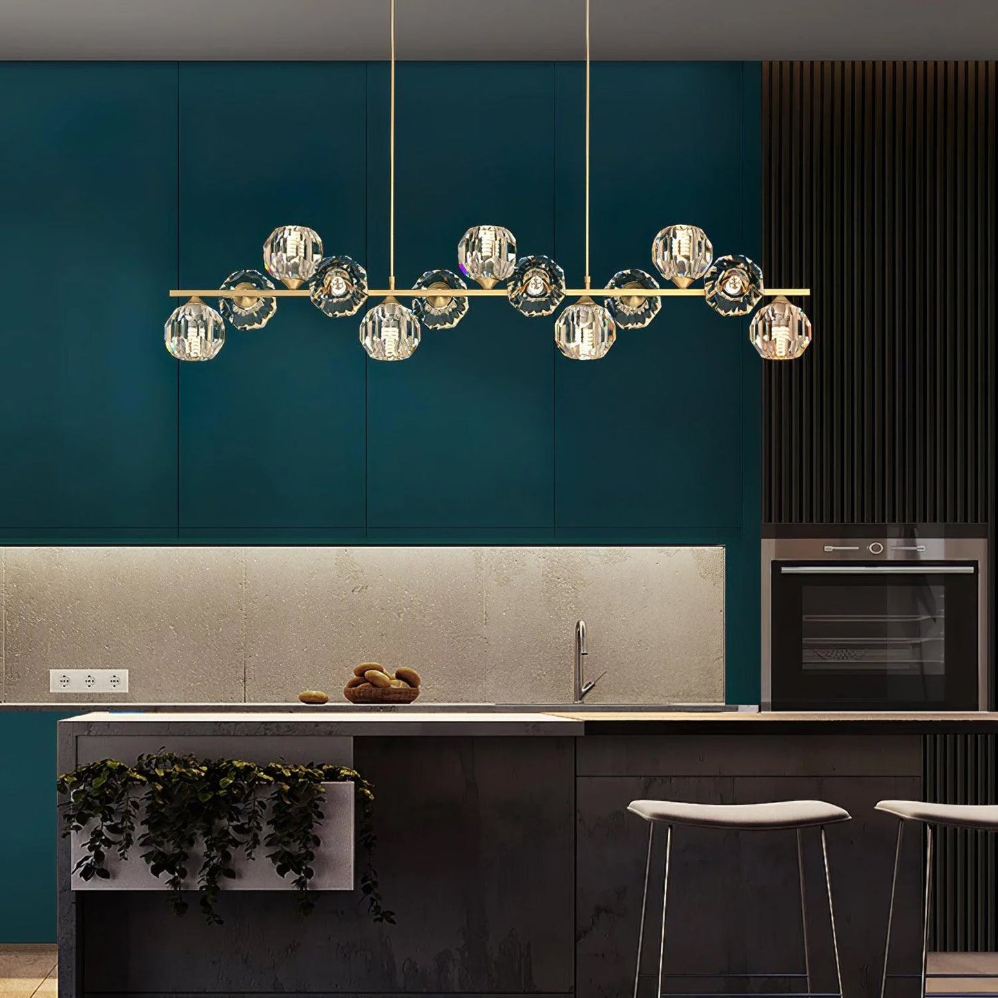 Elegant Crystal Glass Ball Chandelier with Adjustable Height & Dimmabl