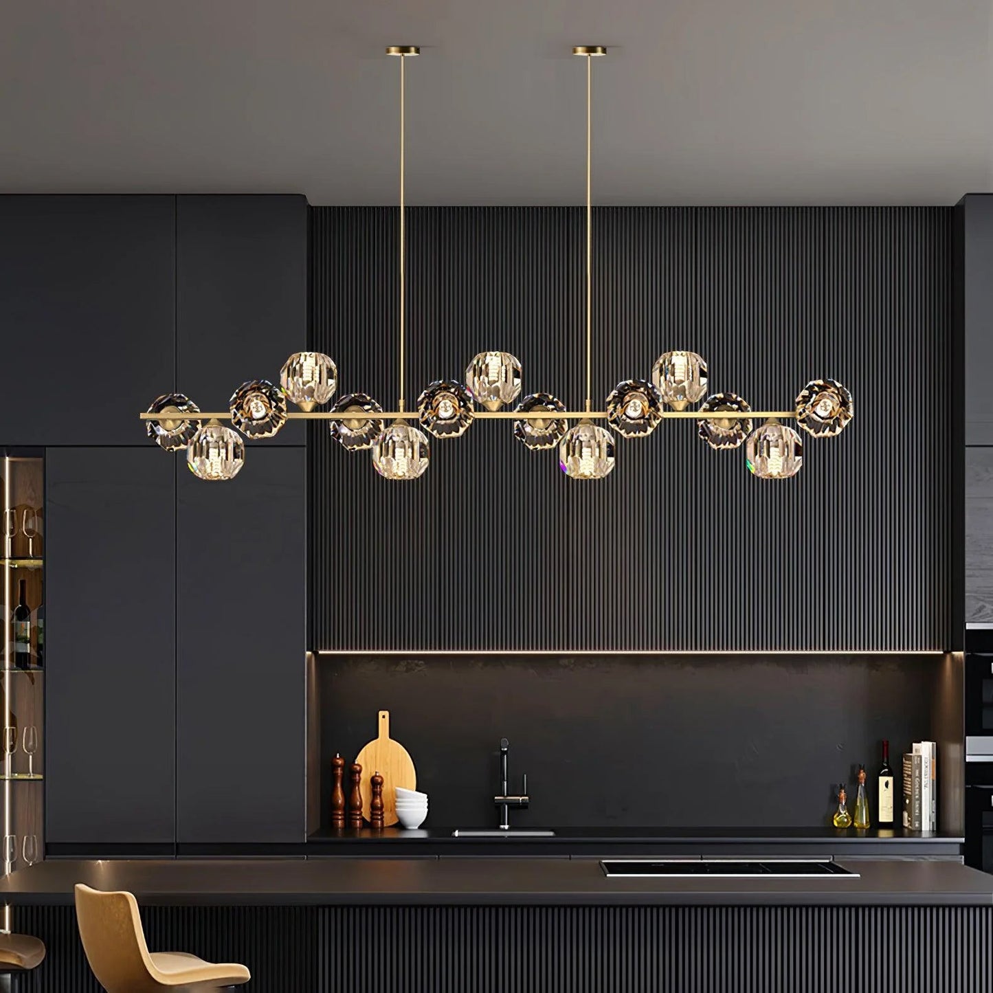 Elegant Crystal Glass Ball Chandelier with Adjustable Height & Dimmabl