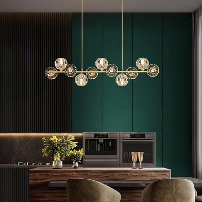 Elegant Crystal Glass Ball Chandelier with Adjustable Height & Dimmabl
