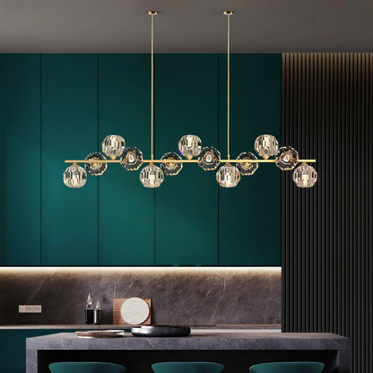 Elegant Crystal Glass Ball Chandelier with Adjustable Height & Dimmabl