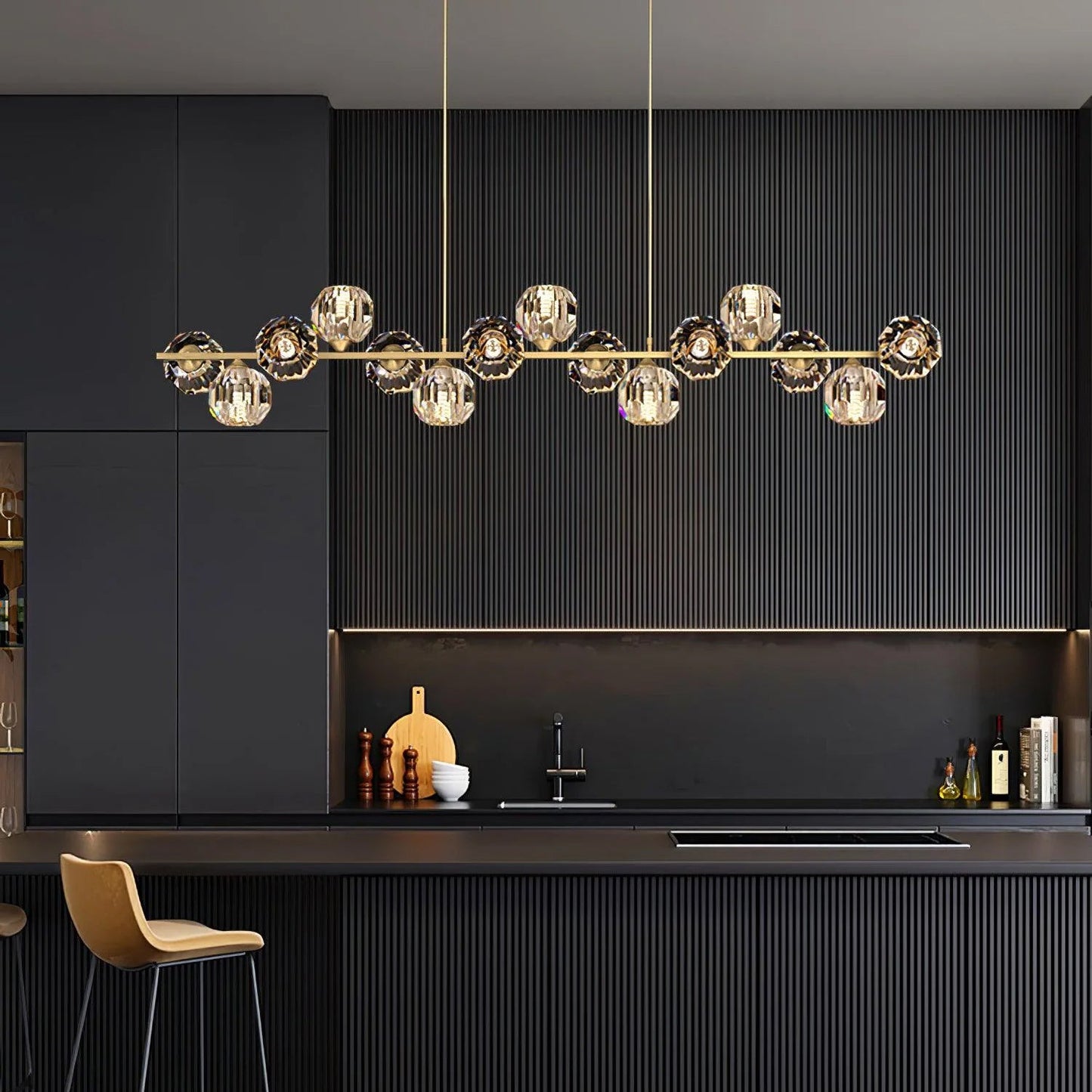 Elegant Crystal Glass Ball Chandelier with Adjustable Height & Dimmabl