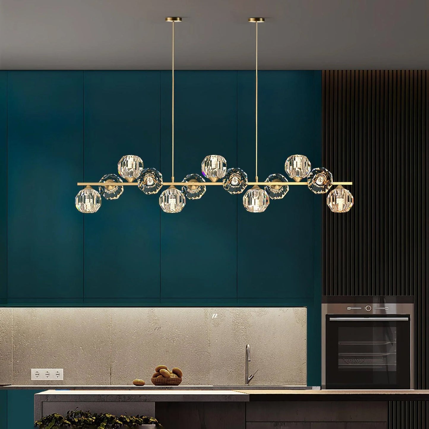 Elegant Crystal Glass Ball Chandelier with Adjustable Height & Dimmabl