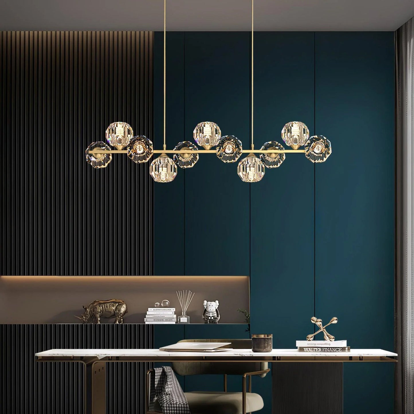 Elegant Crystal Glass Ball Chandelier with Adjustable Height & Dimmabl