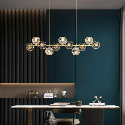 Elegant Crystal Glass Ball Chandelier with Adjustable Height & Dimmabl