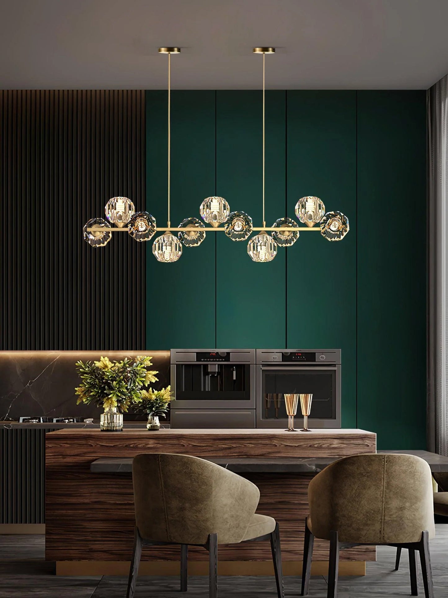 Elegant Crystal Glass Ball Chandelier with Adjustable Height & Dimmabl