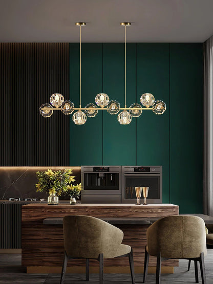 Elegant Crystal Glass Ball Chandelier with Adjustable Height & Dimmabl
