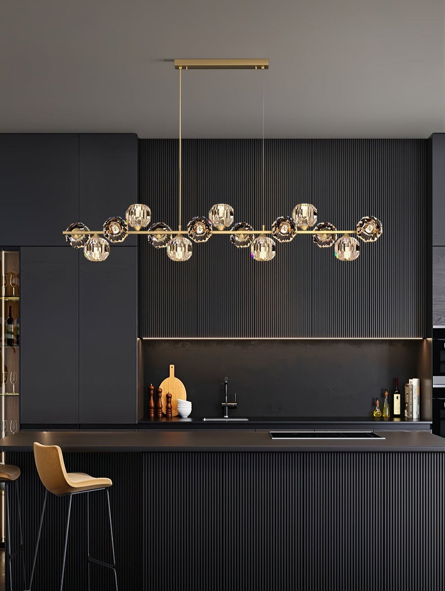 Elegant Crystal Glass Ball Chandelier with Adjustable Height & Dimmabl