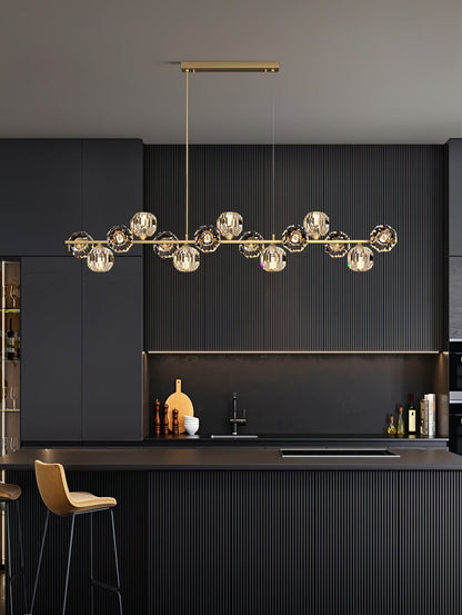 Elegant Crystal Glass Ball Chandelier with Adjustable Height & Dimmabl