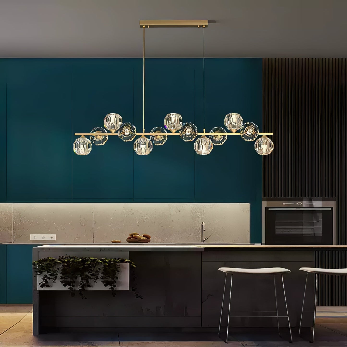 Elegant Crystal Glass Ball Chandelier with Adjustable Height & Dimmabl