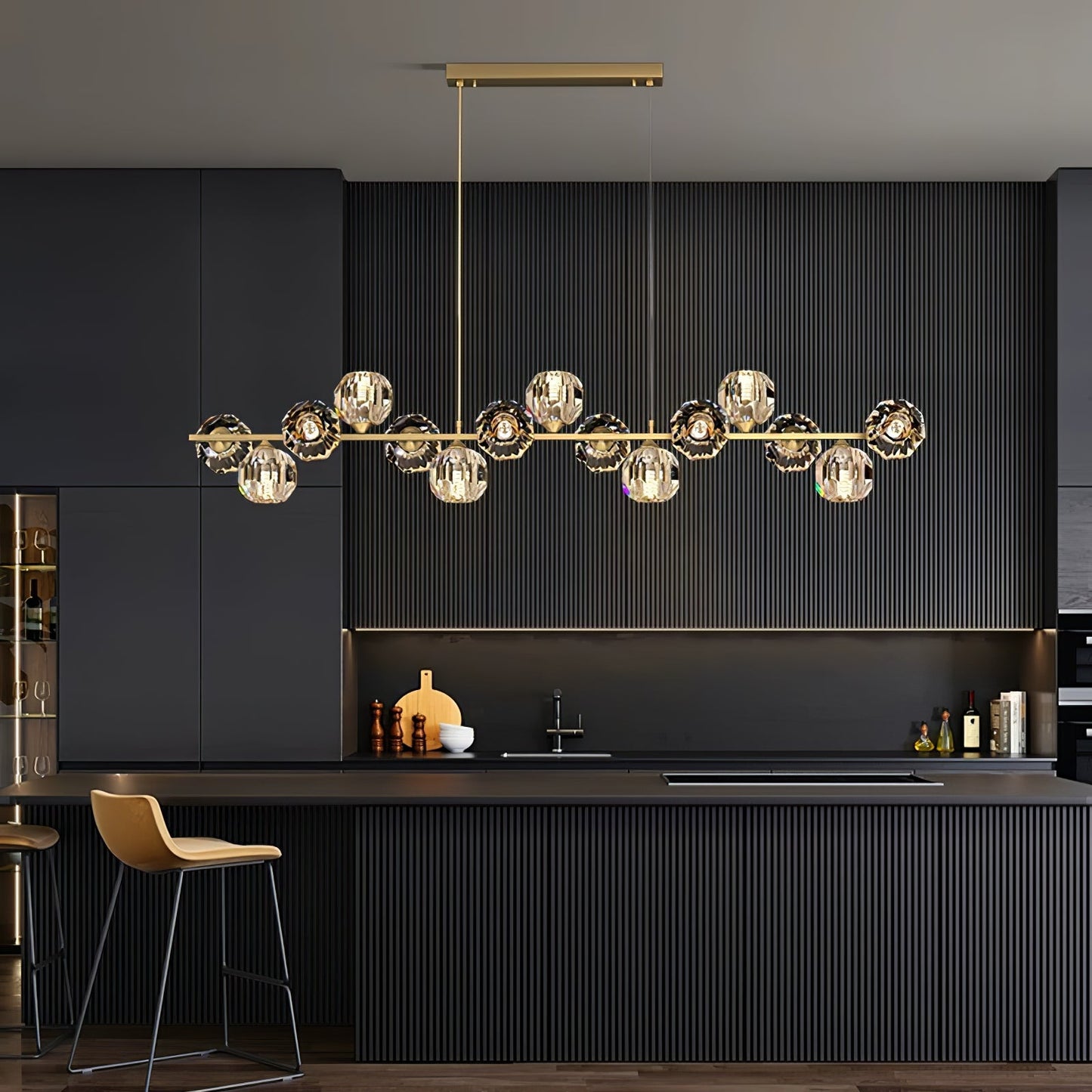 Elegant Crystal Glass Ball Chandelier with Adjustable Height & Dimmabl