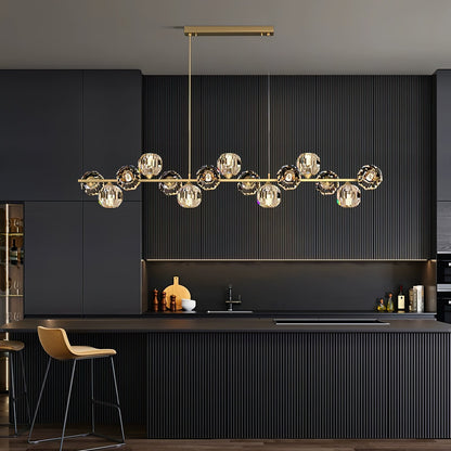 Elegant Crystal Glass Ball Chandelier with Adjustable Height & Dimmabl