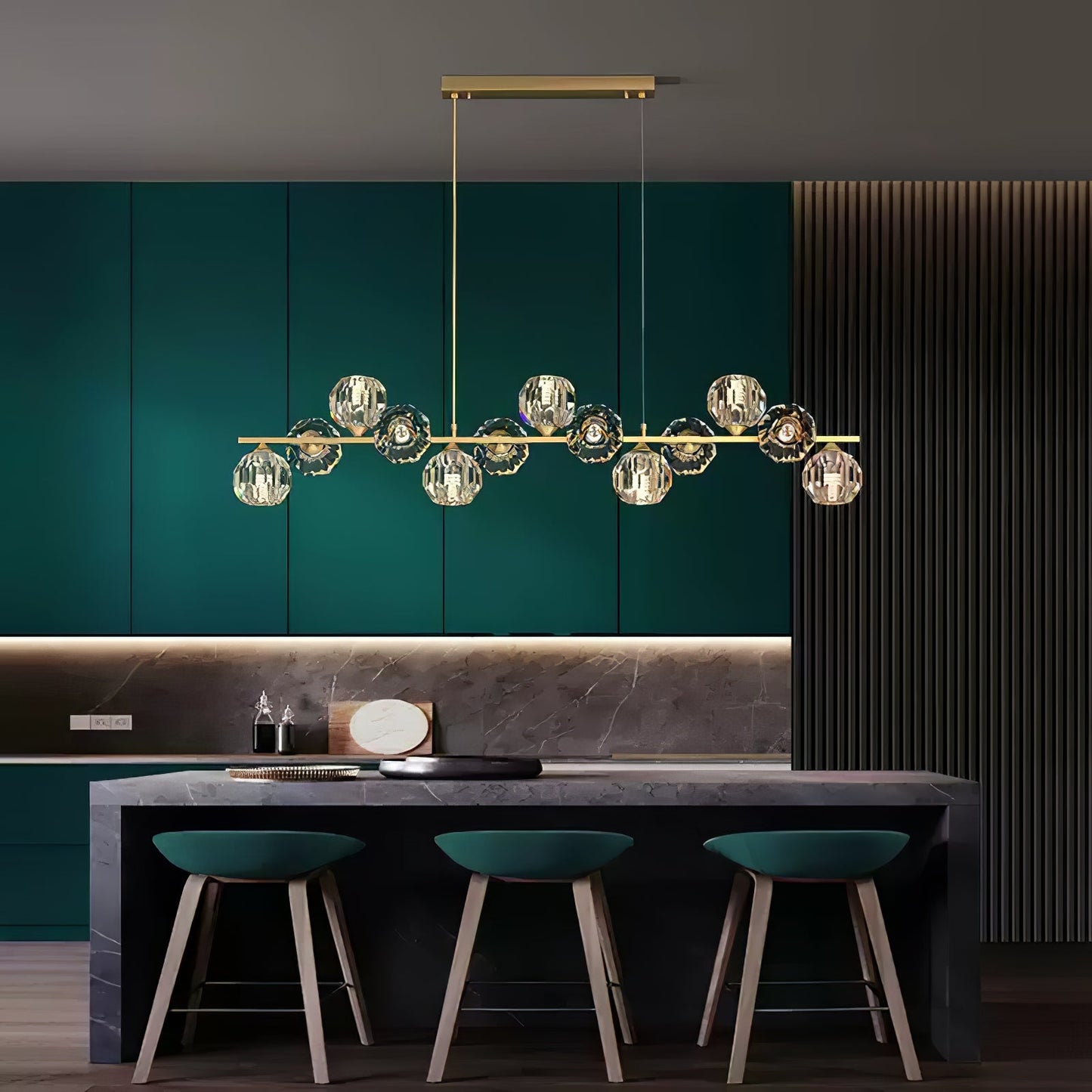 Elegant Crystal Glass Ball Chandelier with Adjustable Height & Dimmabl