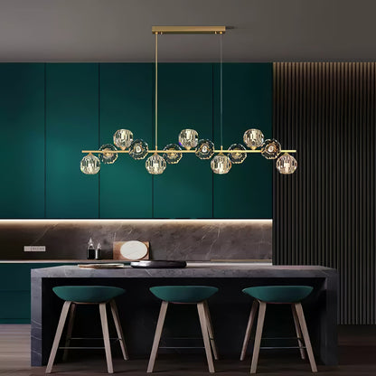 Elegant Crystal Glass Ball Chandelier with Adjustable Height & Dimmabl